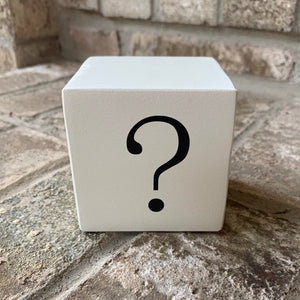 question mark wood block