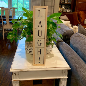 laugh wood block display